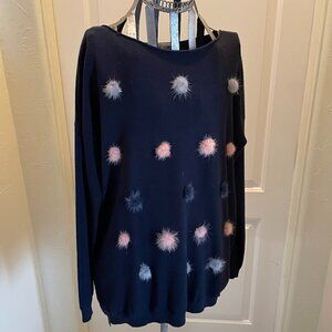 Louis Six Navy Blue Pom Pom Boatneck Sweater - L/XL - Festive & Chic